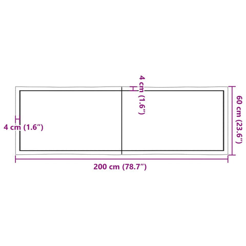 vidaXL Table Top Dark Brown 200x60x(2-6) cm Treated Solid Wood Live Edge