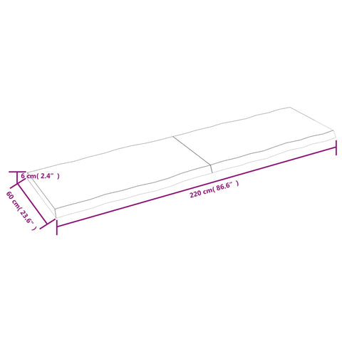 vidaXL Table Top Dark Brown 220x60x(2-6) cm Treated Solid Wood Live Edge