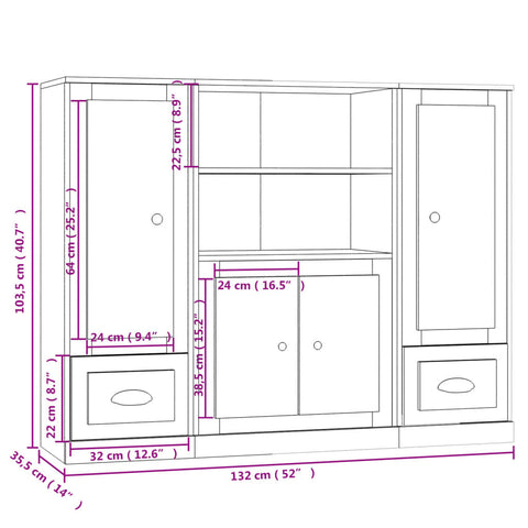 vidaXL Highboards 3 pcs Sonoma Oak Engineered Wood