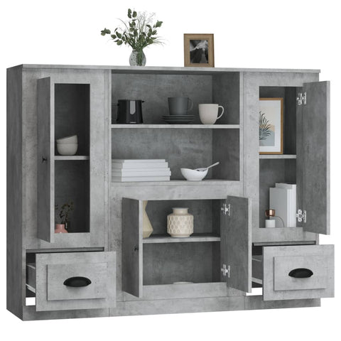 vidaXL Highboards 3 pcs Concrete Grey Engineered Wood