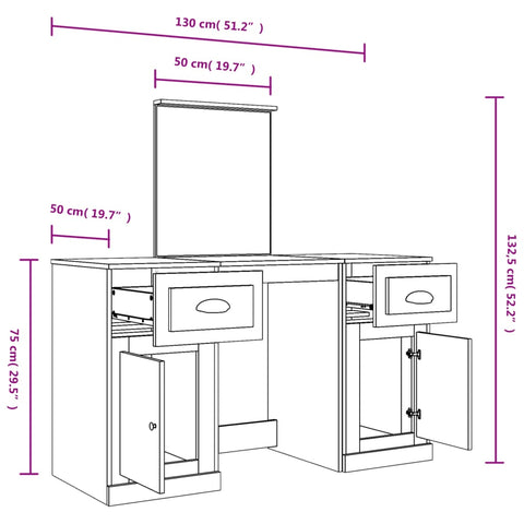 vidaXL Dressing Table with Mirror Concrete Grey 130x50x132.5 cm