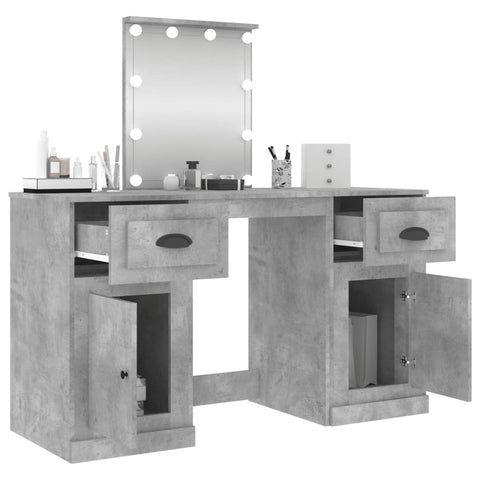 vidaXL Dressing Table with LED Concrete Grey 130x50x132.5 cm