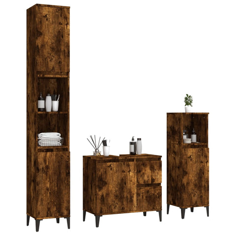 vidaXL 3 Piece Bathroom Cabinet Set Smoked Oak Engineered Wood