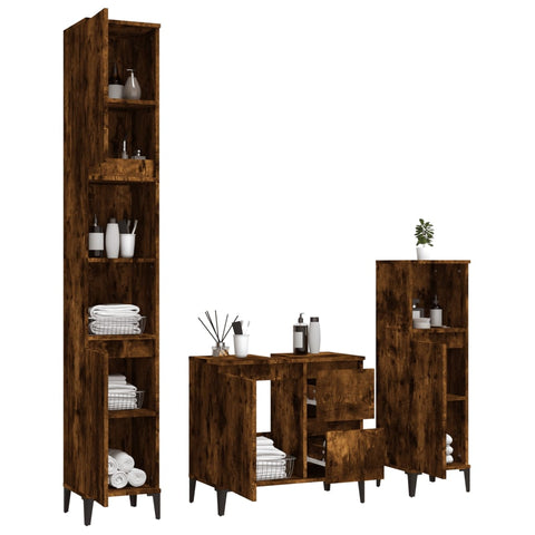 vidaXL 3 Piece Bathroom Cabinet Set Smoked Oak Engineered Wood