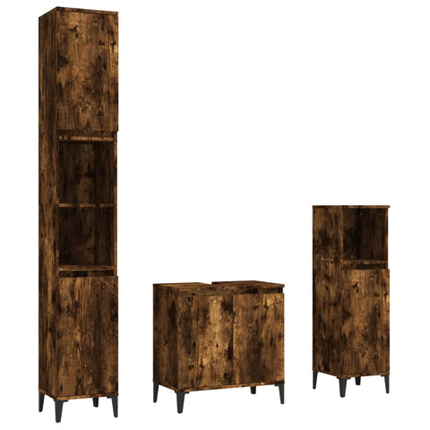 vidaXL 3 Piece Bathroom Furniture Set Smoked Oak Engineered Wood