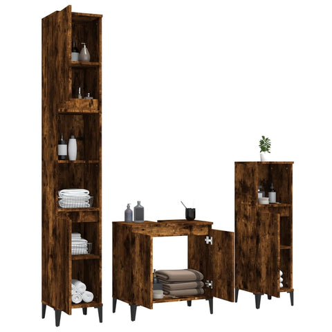 vidaXL 3 Piece Bathroom Furniture Set Smoked Oak Engineered Wood