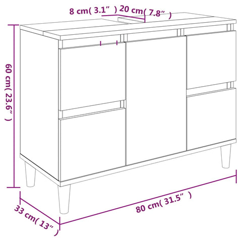 vidaXL 3 Piece Bathroom Furniture Set Grey Sonoma Engineered Wood