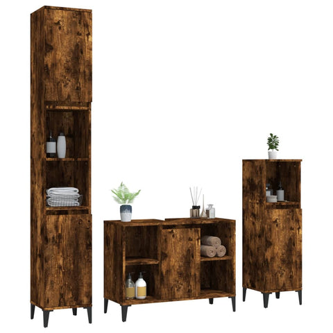 vidaXL 3 Piece Bathroom Furniture Set Smoked Oak Engineered Wood