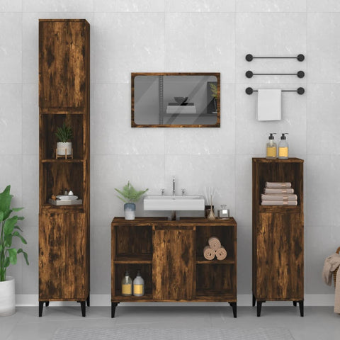 vidaXL 3 Piece Bathroom Furniture Set Smoked Oak Engineered Wood