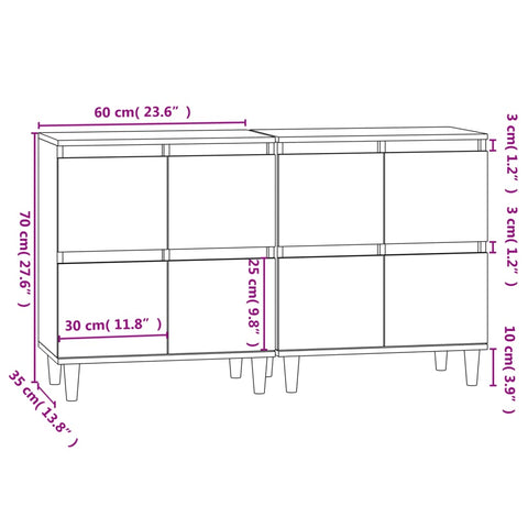 vidaXL Sideboards 2 pcs Sonoma Oak 60x35x70 cm Engineered Wood