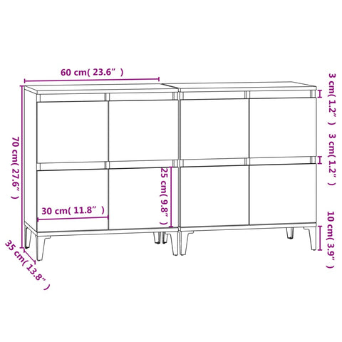vidaXL Sideboards 2 pcs Smoked Oak 60x35x70 cm Engineered Wood