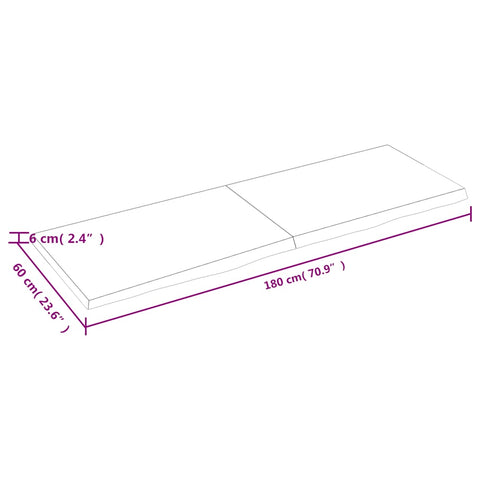 vidaXL Table Top Dark Brown 180x60x(2-6) cm Treated Solid Wood Oak
