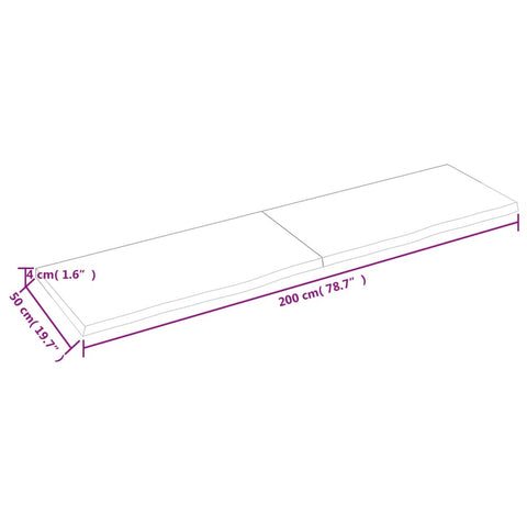 vidaXL Table Top Dark Brown 200x50x(2-4) cm Treated Solid Wood Oak