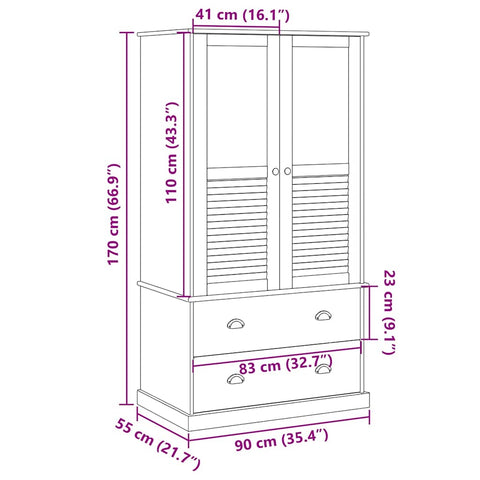 vidaXL Wardrobe VIGO Grey 90x55x170 cm Solid Wood Pine