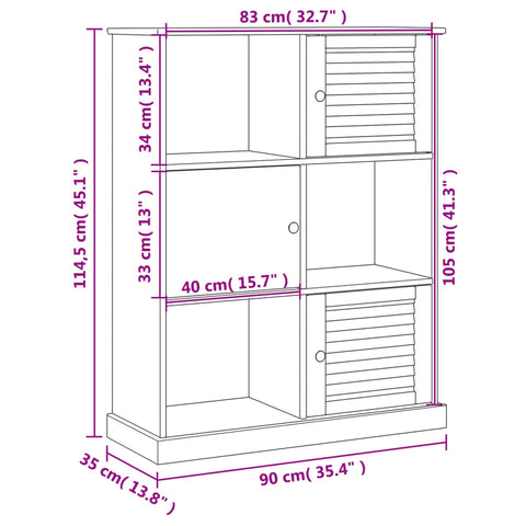 vidaXL Bookcase VIGO Grey 90x35x114.5 cm Solid Wood Pine