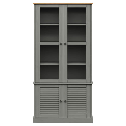 vidaXL Glass Display Cabinet VIGO Grey 85x35x170 cm Solid Wood Pine