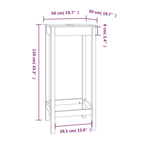 vidaXL Bar Table White 50x50x110 cm Solid Wood Pine