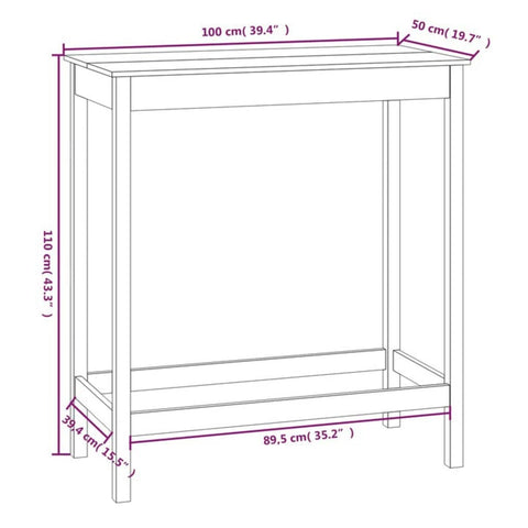 vidaXL Bar Table White 100x50x110 cm Solid Wood Pine