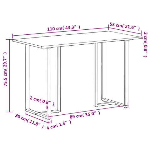 vidaXL Dining Table 110x55x75.5 cm Solid Wood Mango