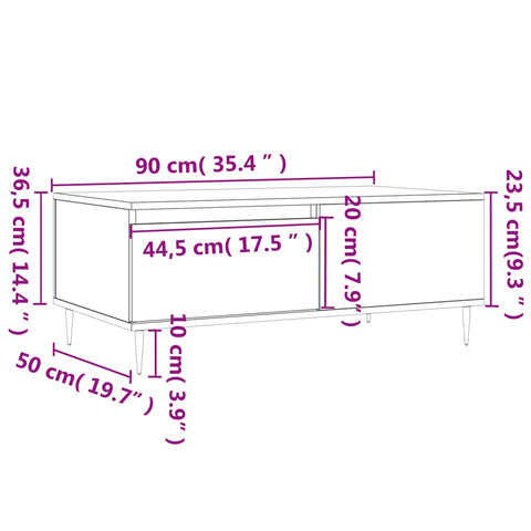 vidaXL Coffee Table White 90x50x36.5 cm Engineered Wood