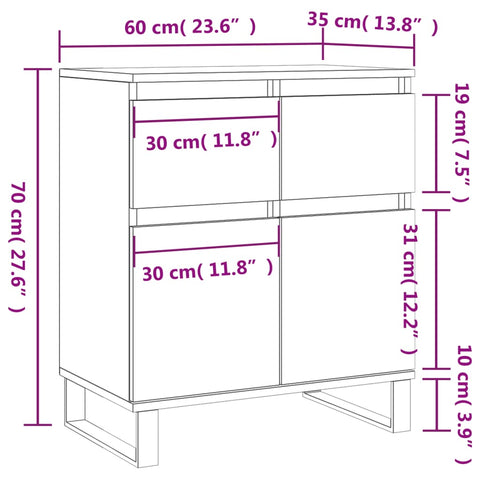 vidaXL Sideboard Sonoma Oak 60x35x70 cm Engineered Wood