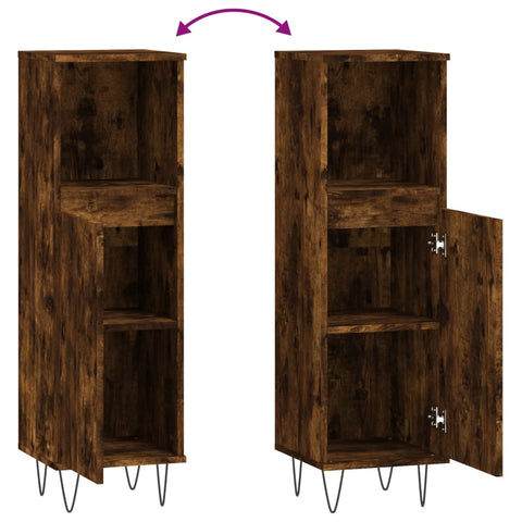 vidaXL Bathroom Cabinet Smoked Oak 30x30x100 cm Engineered Wood