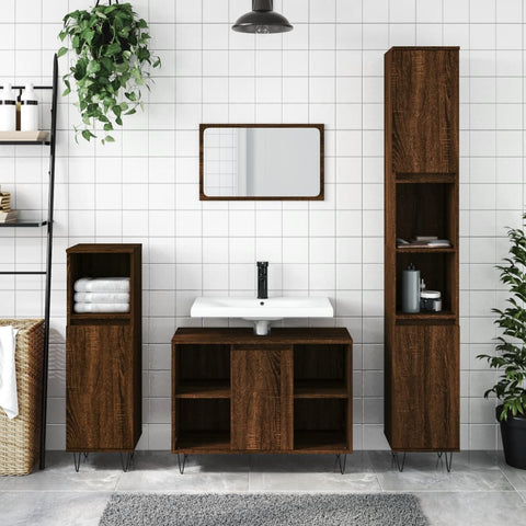 vidaXL Bathroom Cabinet Brown Oak 30x30x100 cm Engineered Wood