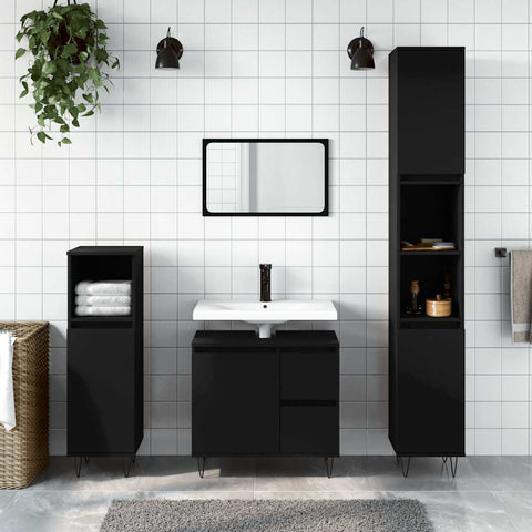 vidaXL Bathroom Cabinet Black 65x33x60 cm Engineered Wood
