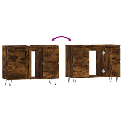 vidaXL Bathroom Cabinet Smoked Oak 80x33x60 cm Engineered Wood