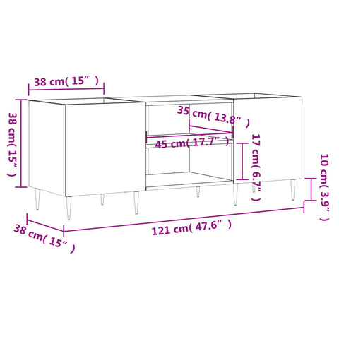 vidaXL Record Cabinet White 121x38x48 cm Engineered Wood