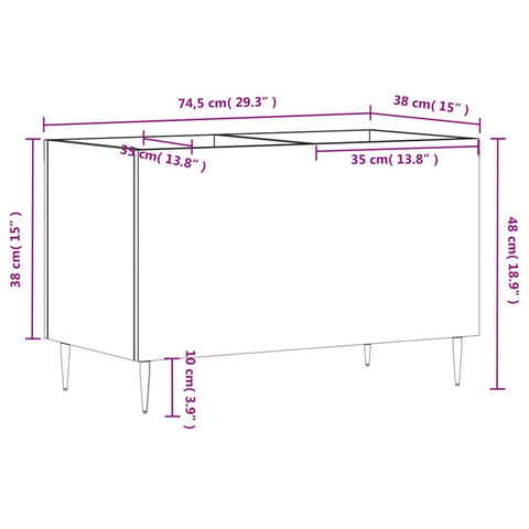 vidaXL Record Cabinet Grey Sonoma 74.5x38x48 cm Engineered Wood