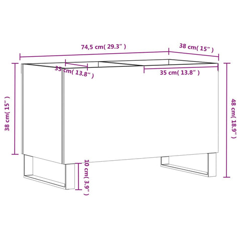 vidaXL Record Cabinet High Gloss White 74.5x38x48 cm Engineered Wood