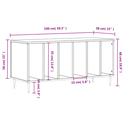 vidaXL Record Cabinet Concrete Grey 100x38x48 cm Engineered Wood