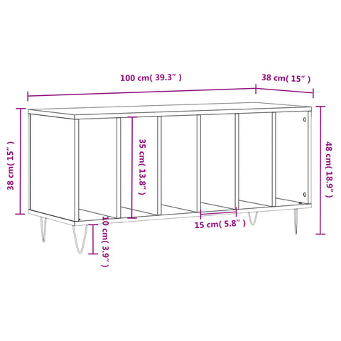 vidaXL Record Cabinet Grey Sonoma 100x38x48 cm Engineered Wood