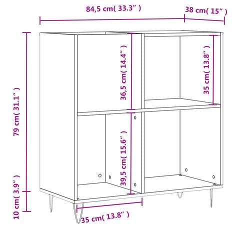 vidaXL Record Cabinet Grey Sonoma 84.5x38x89 cm Engineered Wood