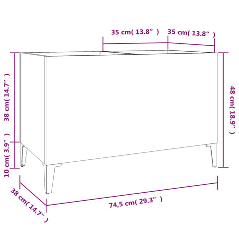 vidaXL Record Cabinet High Gloss White 74.5x38x48 cm Engineered Wood