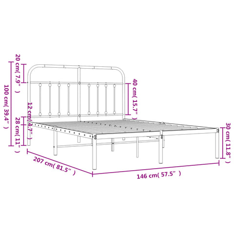 vidaXL Metal Bed Frame without Mattress with Headboard Black 140x200cm