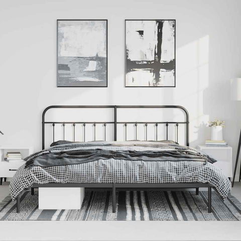 vidaXL Metal Bed Frame without Mattress with Headboard Black 193x203cm