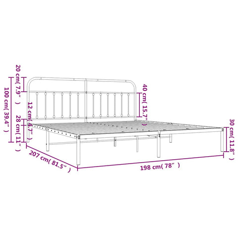 vidaXL Metal Bed Frame without Mattress with Headboard Black 193x203cm