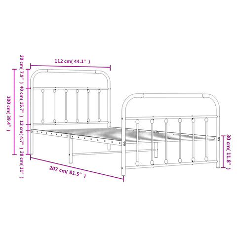 vidaXL Metal Bed Frame without Mattress with Footboard Black 107x203cm