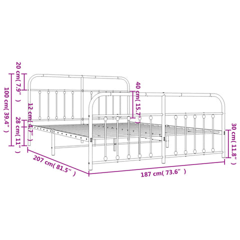 vidaXL Metal Bed Frame without Mattress with Footboard Black 180x200cm