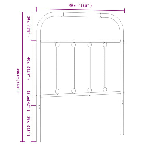 vidaXL Metal Headboard Black 75 cm