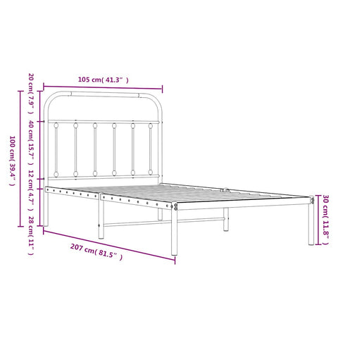 vidaXL Metal Bed Frame without Mattress with Headboard White 100x200cm