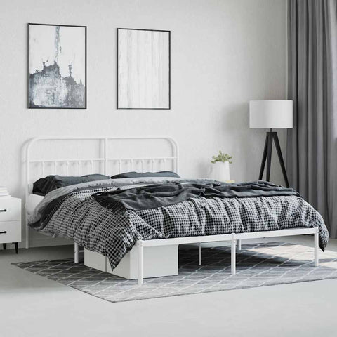vidaXL Metal Bed Frame without Mattress with Headboard White 180x200cm
