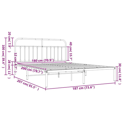 vidaXL Metal Bed Frame without Mattress with Headboard White 180x200cm