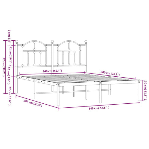 vidaXL Metal Bed Frame without Mattress with Headboard Black 140x200cm