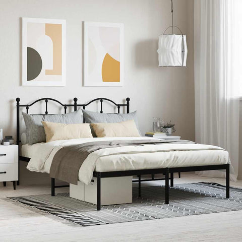vidaXL Metal Bed Frame without Mattress with Headboard Black 140x200cm