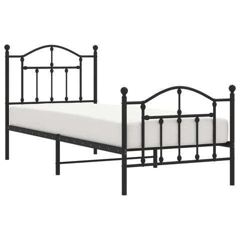 vidaXL Metal Bed Frame without Mattress with Footboard Black 90x190cm