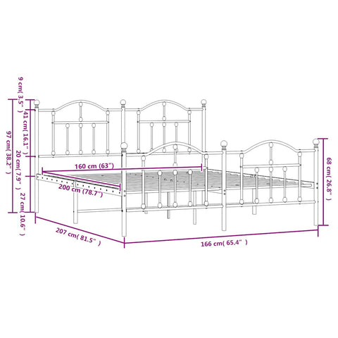 vidaXL Metal Bed Frame without Mattress with Footboard Black 160x200cm