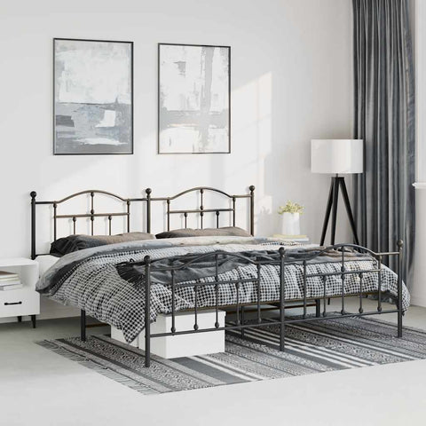 vidaXL Metal Bed Frame without Mattress with Footboard Black 193x203cm